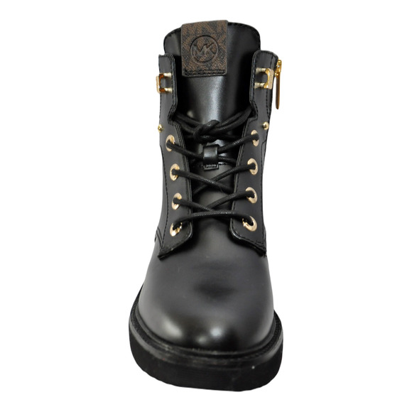 Michael Kors Trudy Leather & Logo Boot Lace Up Bootie Black/Brown Nib $275 - Picture 4 of 8